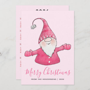 Cute Gnome 2025 Calendar Pink Merry Christmas Holiday Card