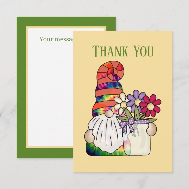 Cute Gnome add message  Thank You Card (Front/Back)