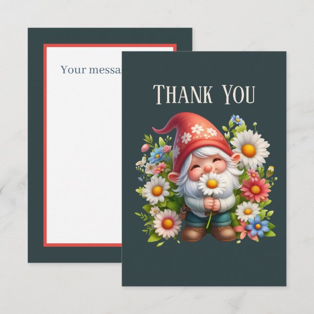 Cute Gnome add message  Thank You Card (Front/Back)