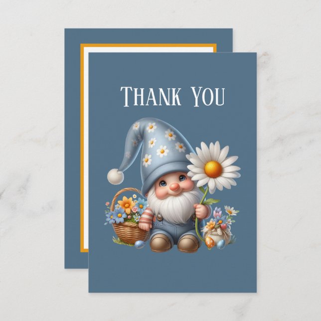 Cute Gnome add message Thank You Card (Front/Back)