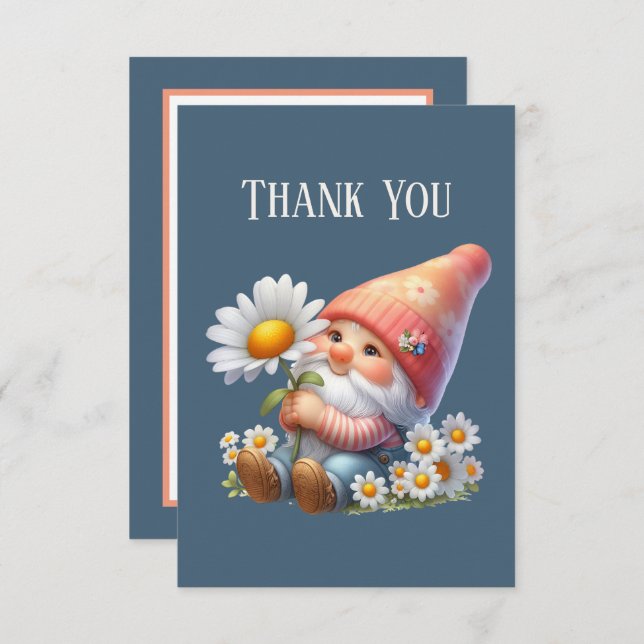 Cute Gnome add message  Thank You Card (Front/Back)