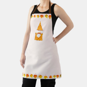 Cute Gnome and Autumn Leaves on Light Beige Apron