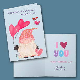 Cute Gnome and Balloons Grandson Valentine Holiday Card