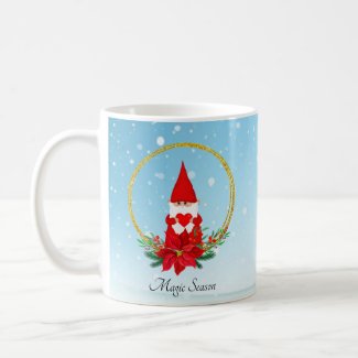 Cute Gnome and Christmas Wreath on Light Blue Coff