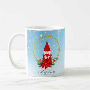 Cute Gnome and Christmas Wreath on Light Blue Coff Coffee Mug