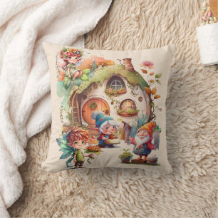 Cute Gnome And Fairy Throw Pillow Wonderland