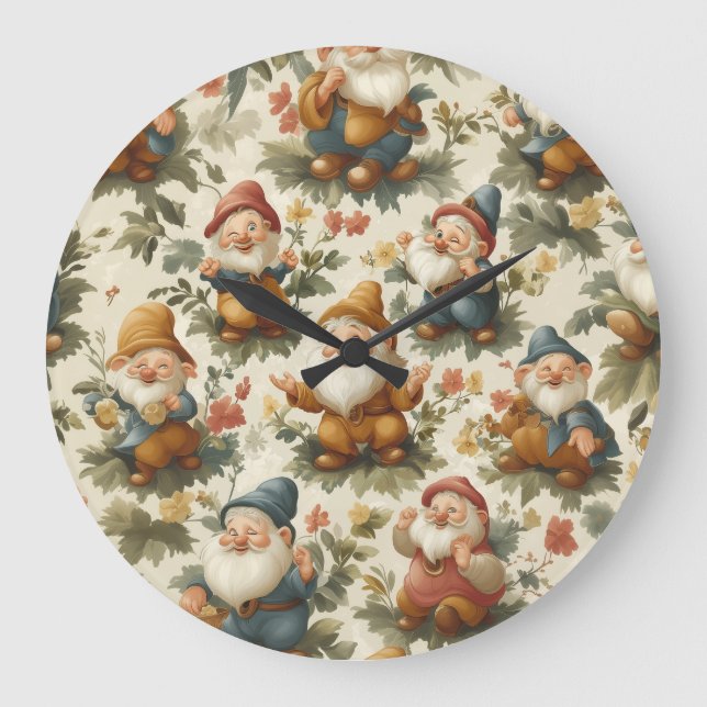 Cute gnome and flowers design large clock (Front)