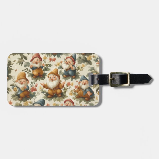 Cute gnome and flowers design luggage tag (Front Horizontal)