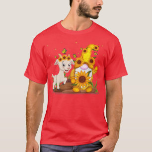 Cute Gnome And Goat Sunflower Funny Gnome Goat Far T-Shirt