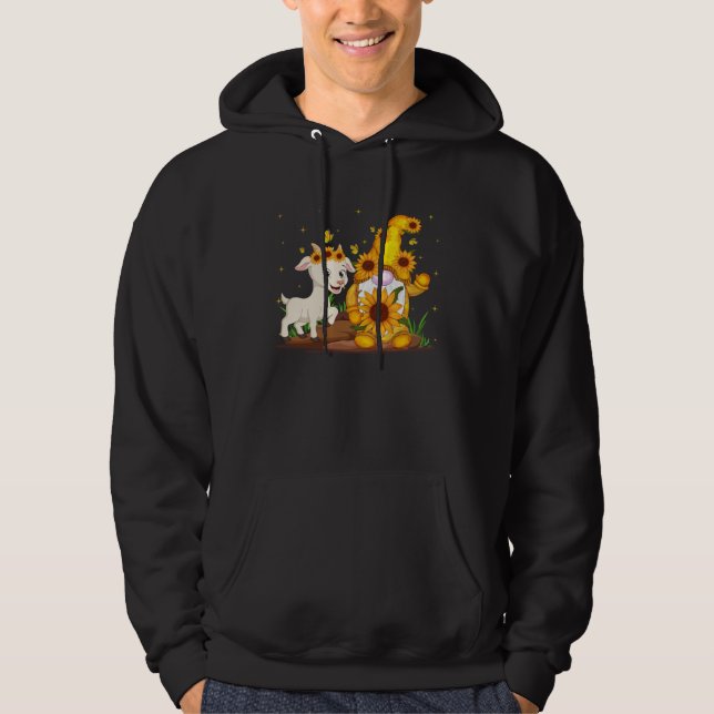 Cute Gnome And Goat Sunflower  Gnome Goat Farmer Hoodie (Front)