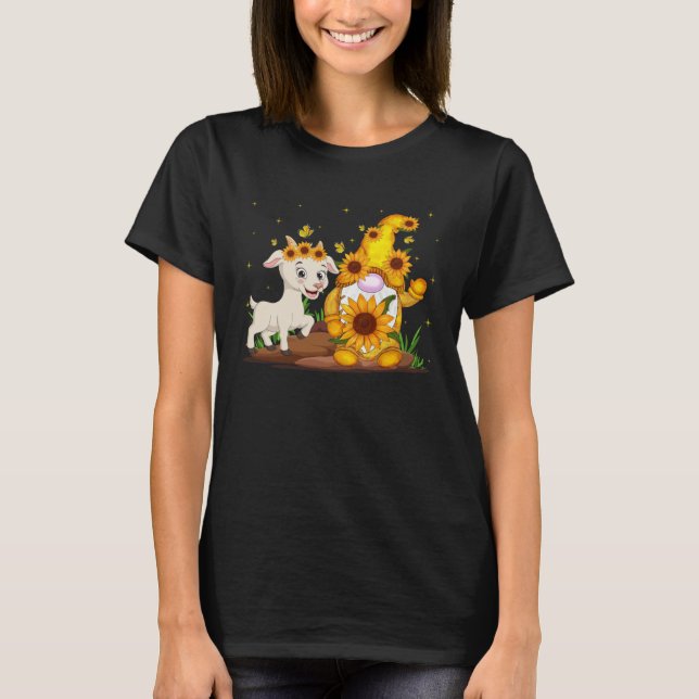 Cute Gnome And Goat Sunflower  Gnome Goat Farmer T-Shirt (Front)