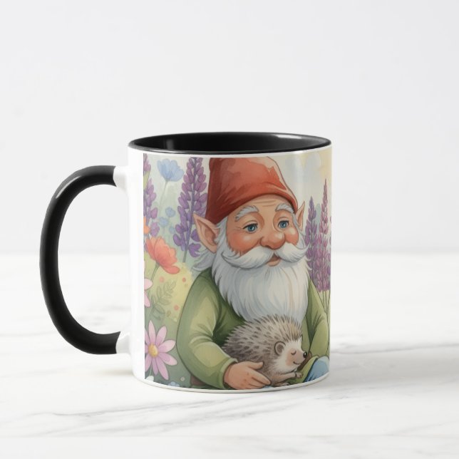 Cute gnome and hedgehog floral mug  (Left)