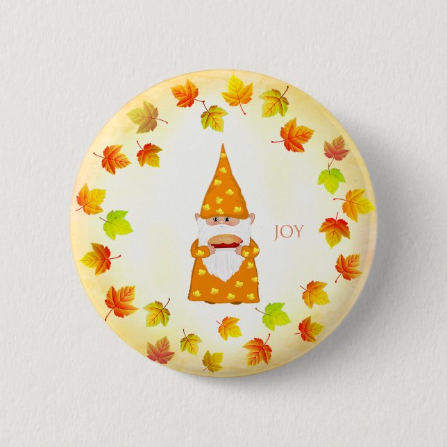 Cute Gnome and Holiday Fall Leaves  Button (Front)