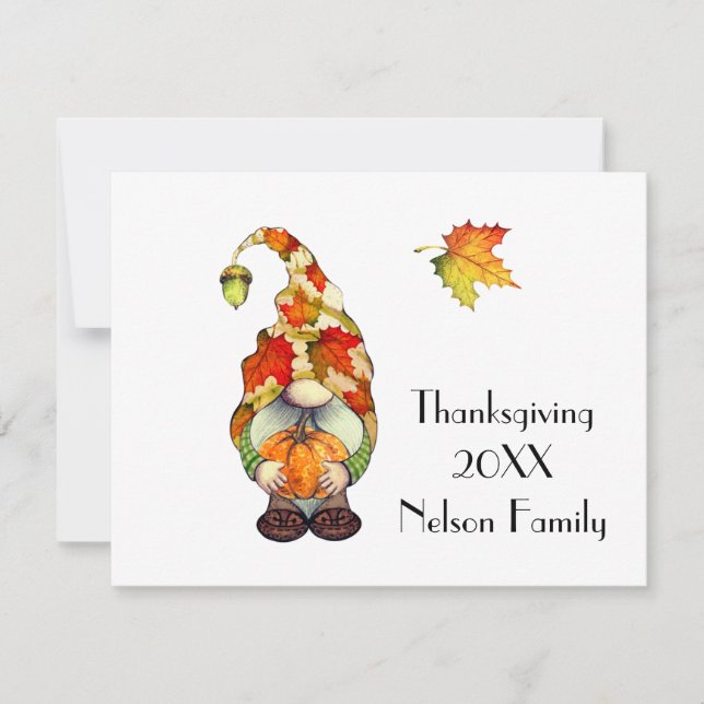 Cute Gnome and Pumpkin  floral Thanksgiving   Note Card (Front)