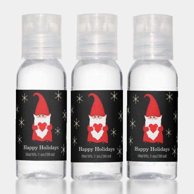 Cute Gnome and Snowflakes on Black Hand Sanitizer (Set)