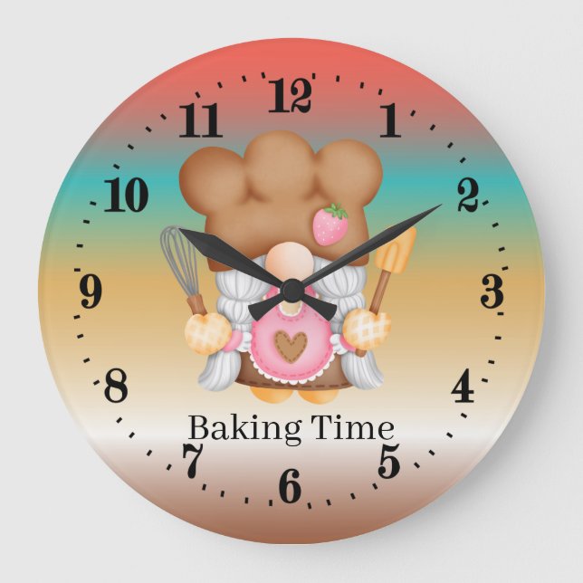Cute gnome baking time add text large clock (Front)