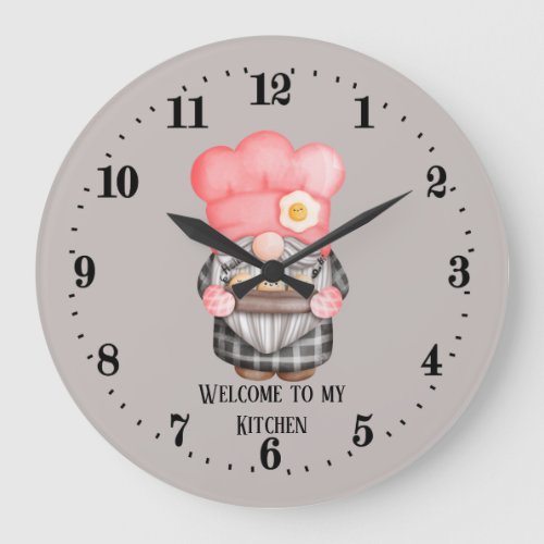 cute gnome baking welcome kitchen large clock