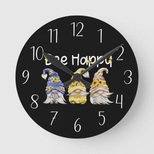 cute gnome bee insect lovers round clock