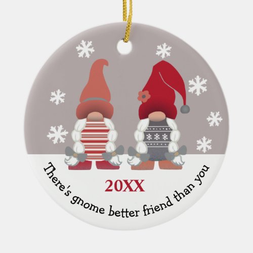 Cute Gnome Better Friend Red Pink Grey White Ceramic Ornament