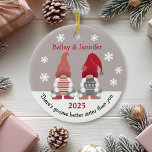 Cute Gnome Better Sister Red Pink Gray White Ceramic Ornament