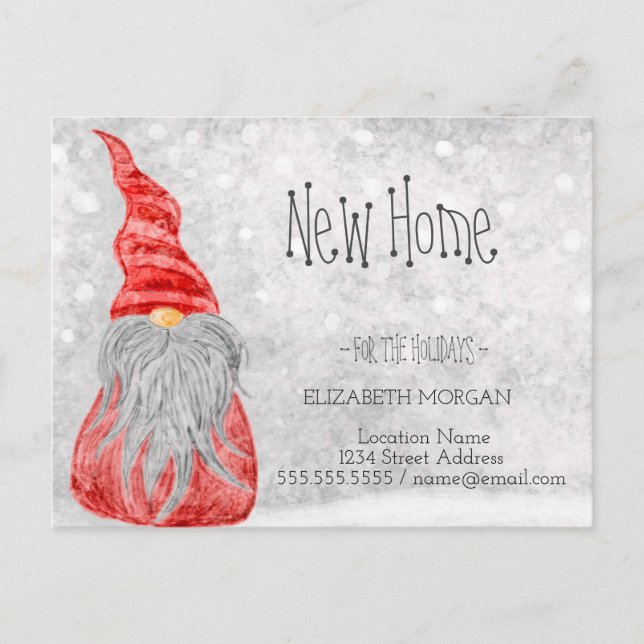 Cute Gnome,Bokeh Holidays New Address Announcement Postcard (Front)