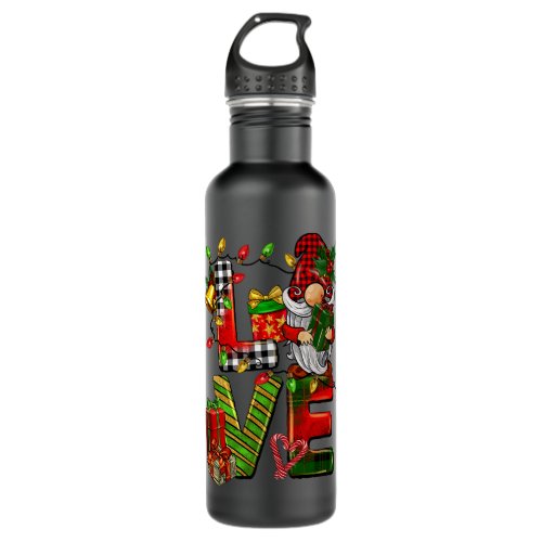 Cute Gnome Buffalo Plaid Christmas LOVE Ugly Santa Stainless Steel Water Bottle