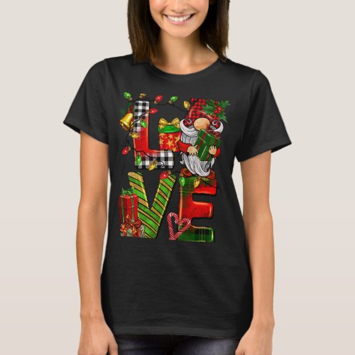 Cute Gnome Buffalo Plaid Christmas LOVE Ugly Santa T_Shirt