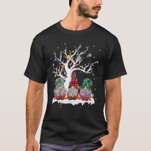 Cute Gnome Buffalo Plaid Christmas Tree Light Ugly T-Shirt