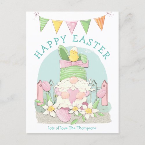 Cute Gnome Bunny Chick Spring Pastels Happy Easter Holiday Postcard