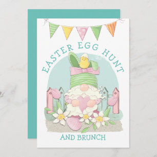 Cute Gnome Bunny Easter Egg Hunt invitation
