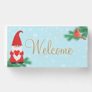 Cute gnome & cardinal bird welcome