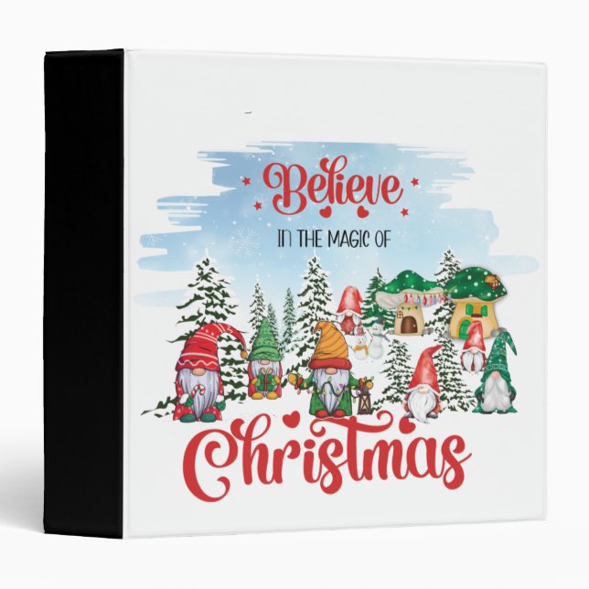 Cute Gnome Celebrating Christmas Holiday 3 Ring Binder (Front/Spine)