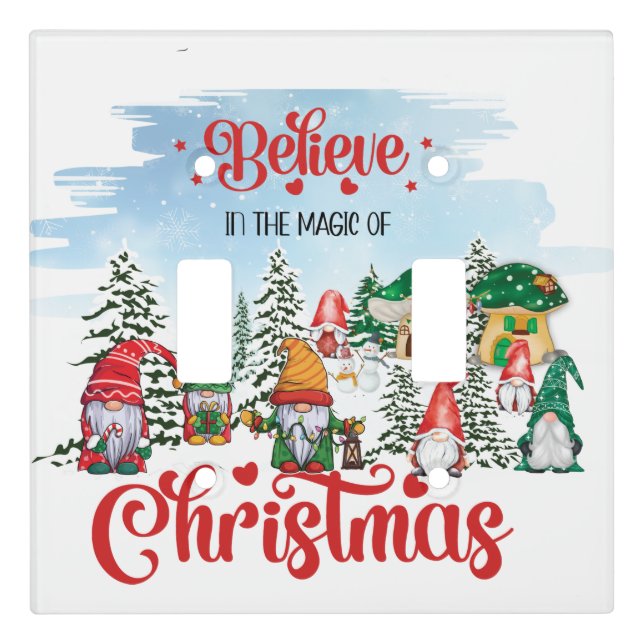 Cute Gnome Celebrating Christmas Holiday Light Switch Cover (Front)