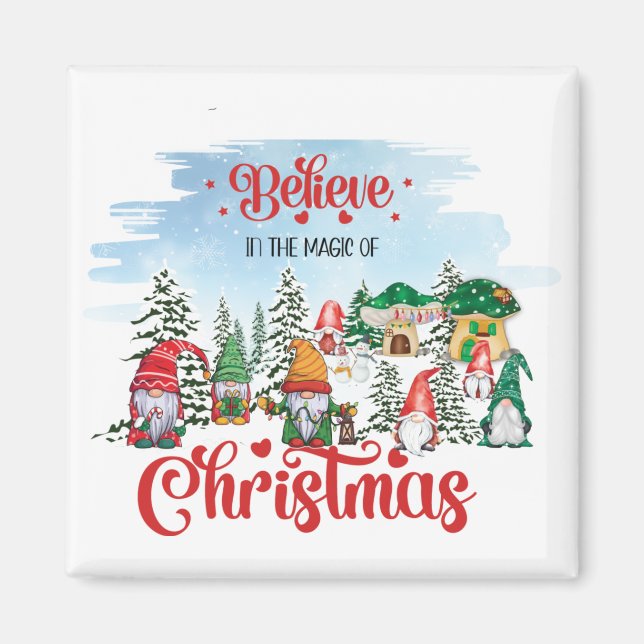 Cute Gnome Celebrating Christmas Holiday Magnet (Front)