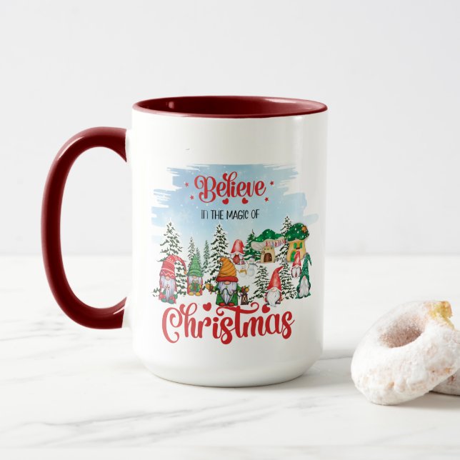 Cute Gnome Celebrating Christmas Holiday Mug (With Donut)