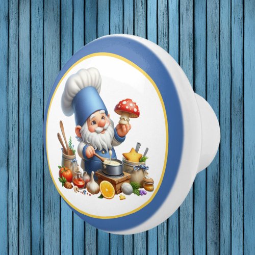 Cute gnome chef kitchen ceramic knob