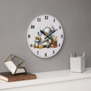 Cute gnome chef lovers large clock