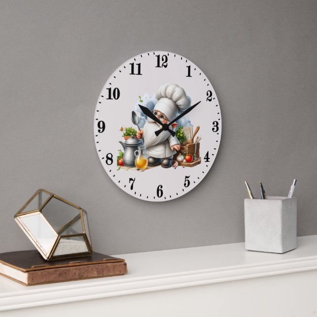 Cute gnome chef lovers  large clock (Office)