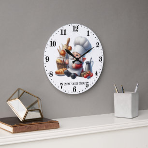 Cute gnome chef lovers large clock