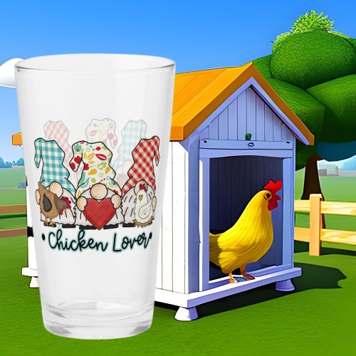 cute gnome chicken lovers glass