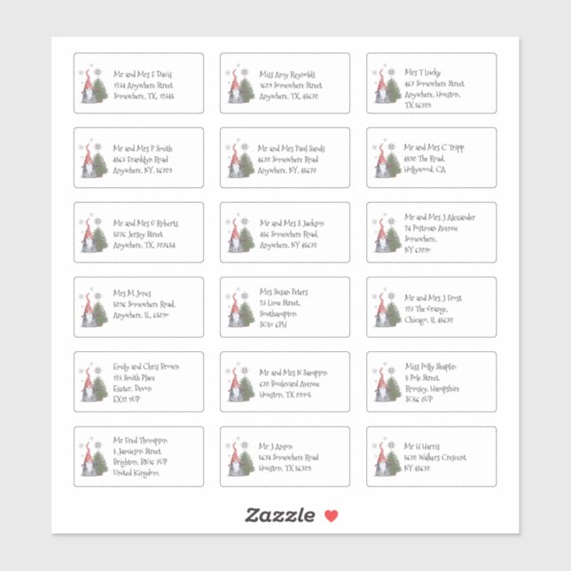 Cute Gnome Christmas 18 Individual Name Addresses  Sticker (Sheet)