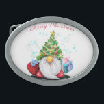 Cute Gnome Christmas Belt Buckle<br><div class="desc">Christmas Belt Buckles with Cute Gnome with Christmas Tree Hat and Gift Funny Drawing - Customizable - or Choose / Add Your Unique Text / Name / Color - Make Your Special Belt Buckle Gift - Resize and move or remove and add elements / text with Customization tool ! Choose...</div>