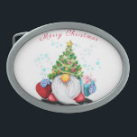 Cute Gnome Christmas Belt Buckle<br><div class="desc">Christmas Belt Buckles with Cute Gnome with Christmas Tree Hat and Gift Funny Drawing - Customizable - or Choose / Add Your Unique Text / Name / Color - Make Your Special Belt Buckle Gift - Resize and move or remove and add elements / text with Customization tool ! Choose...</div>