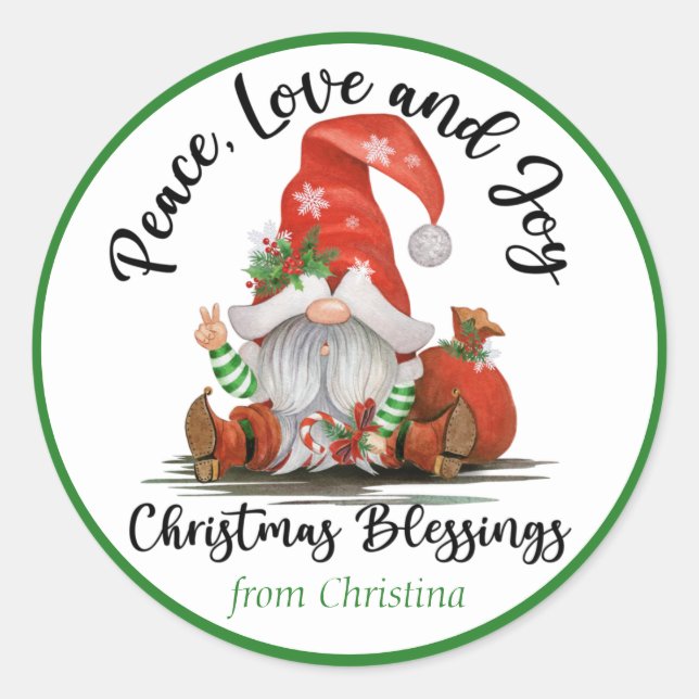 Cute Gnome Christmas Blessings Personalized Classic Round Sticker (Front)