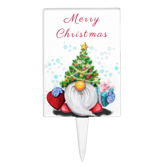 Cute Gnome Christmas Cake Topper (Front)