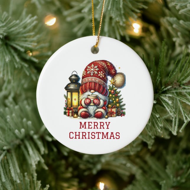 Cute Gnome Christmas Ceramic Ornament (Tree)