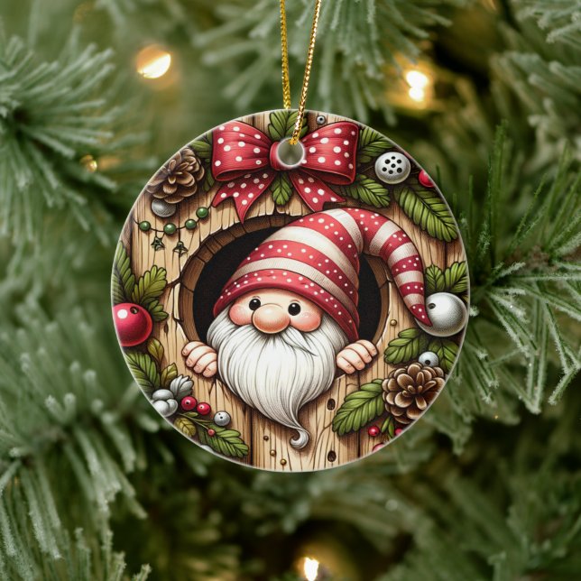 Cute Gnome Christmas Ceramic Ornament (Tree)