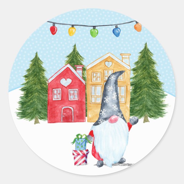 Cute Gnome Christmas Classic Round Sticker (Front)