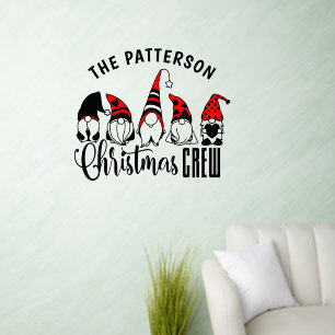 Cute Gnome Christmas Crew Funny Custom Family Name Wall Decal