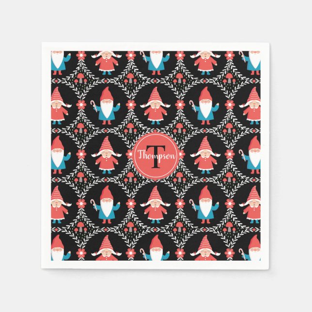 Cute Gnome Christmas Holiday Napkins (Front)